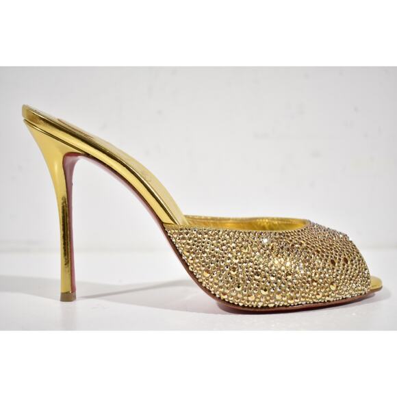 Christian Louboutin Me Dolly Strass 100 Gold Backless Sandal Mule Heel Pump 40 - Picture 2 of 12